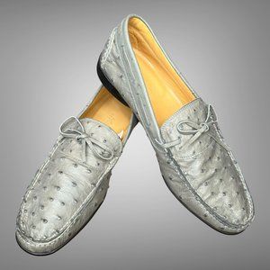 Hermes New In Box Grigio Moccasin Ostrich Skin Leather Loafer Shoes EU 41.
